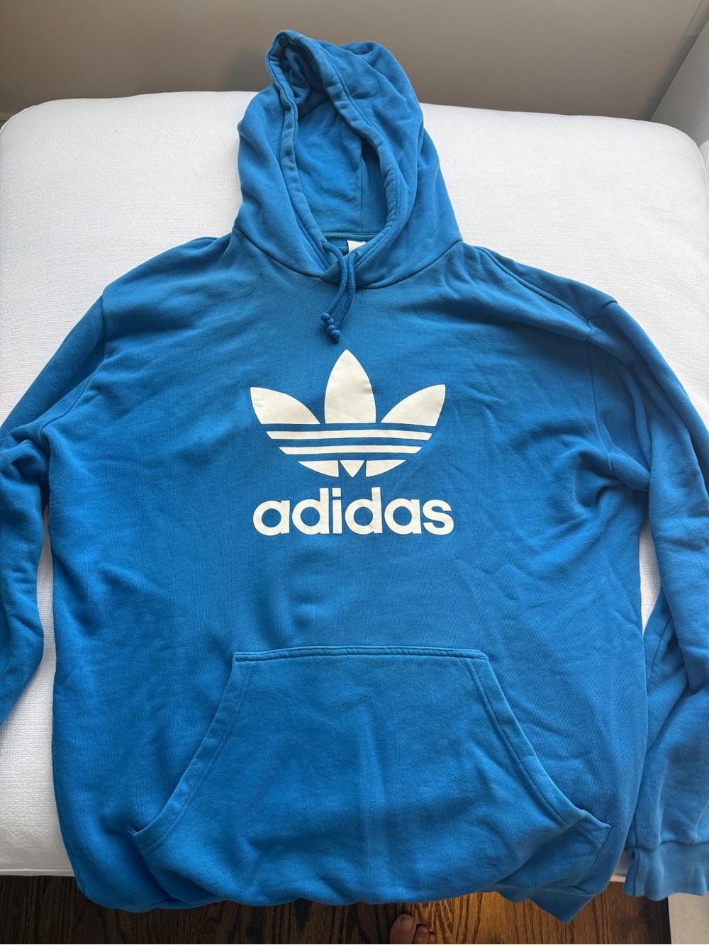 adidas Blue Hoodie with White Trefoil Logo